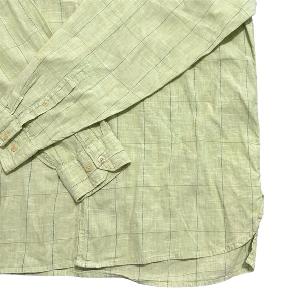 Geoffrey Beene Mens Large Linen Button Up Green Checkered Long Sleeve NWOT - Picture 4 of 9